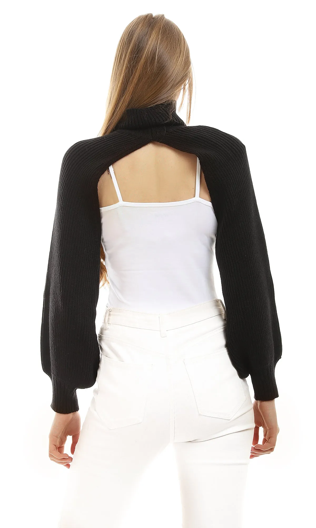 96341 Knitted Turtle Neck Black Super Cropped Sweater