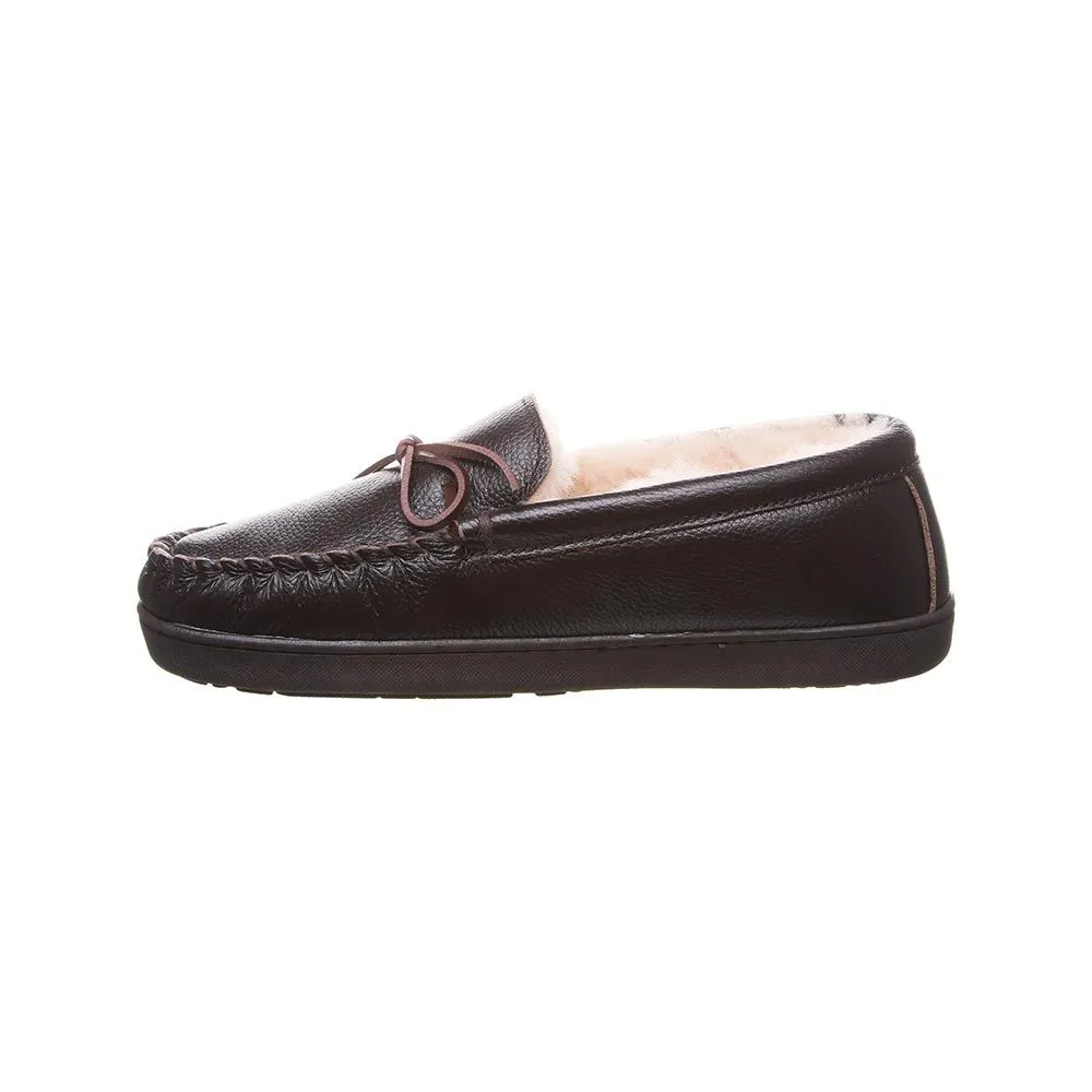 Bearpaw Mens Mach IV Chocolate Leather Sheepskin Lining Moccasins (Chocolate, 8)