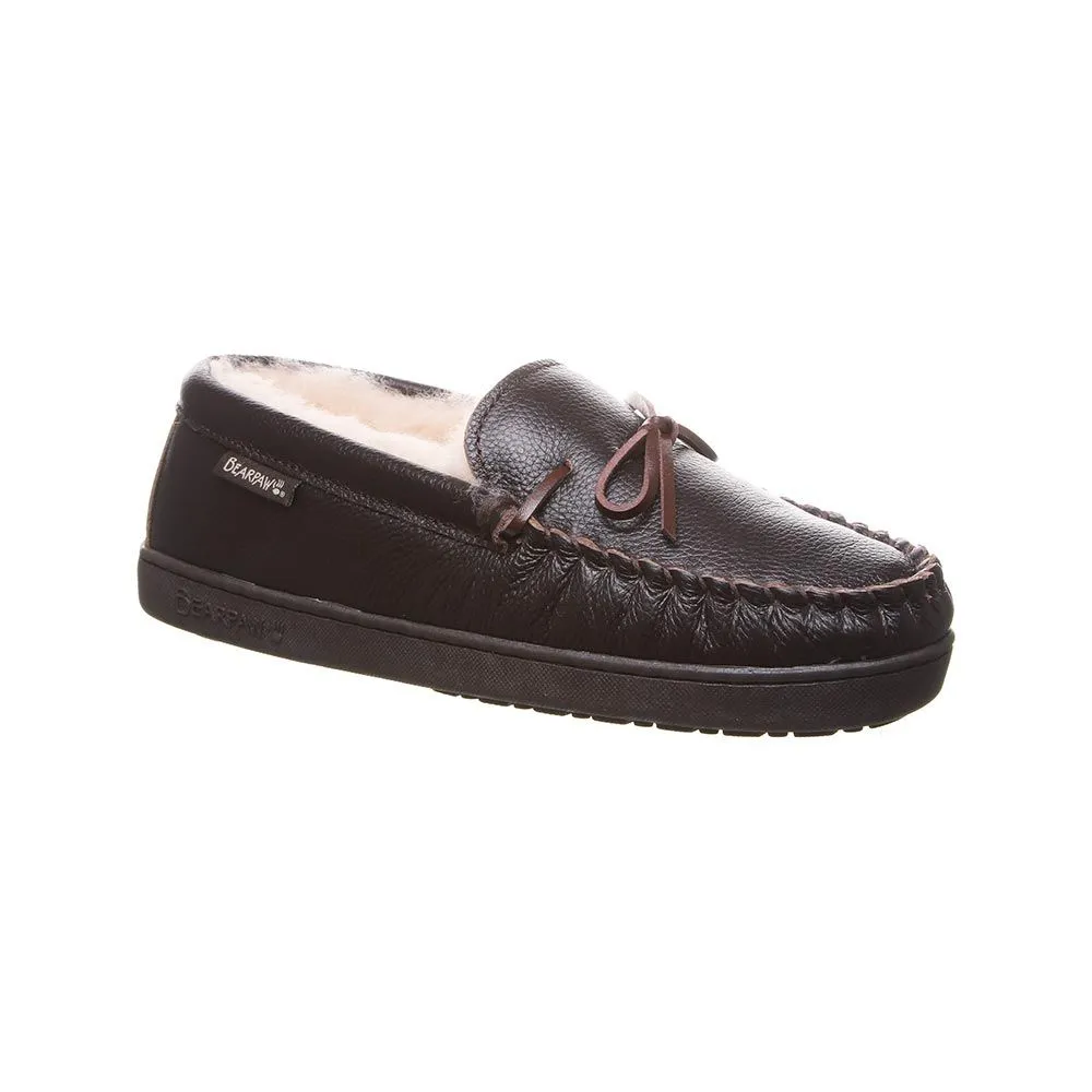 Bearpaw Mens Mach IV Chocolate Leather Sheepskin Lining Moccasins (Chocolate, 8)