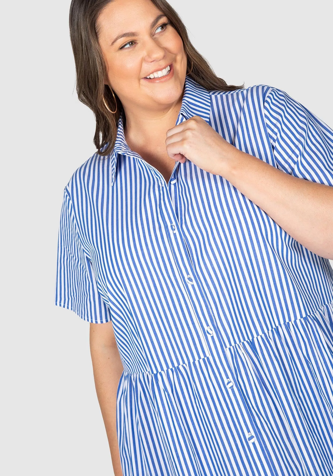 Bonnie Stripe Cotton Shirt Dress  - Blue/white