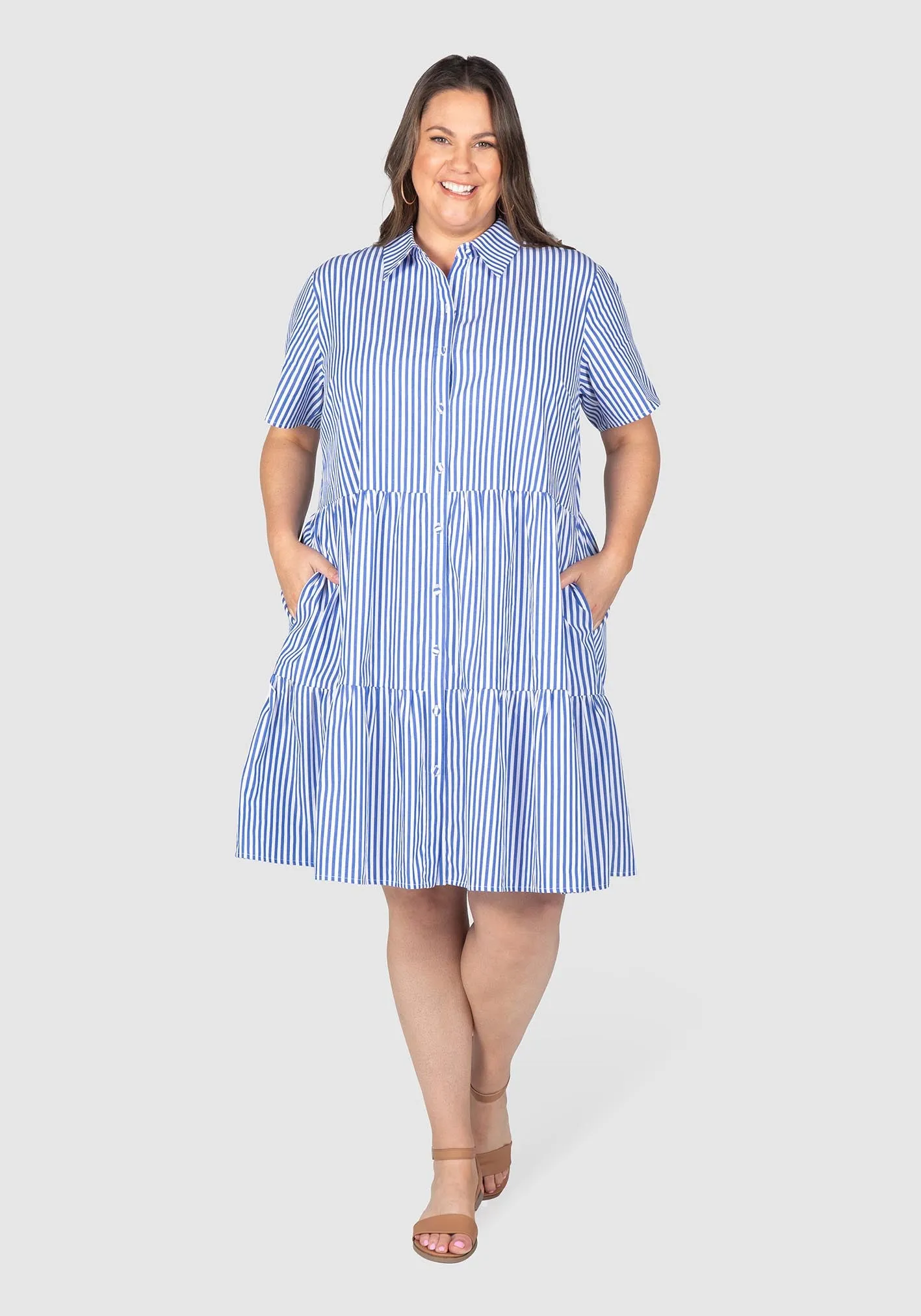 Bonnie Stripe Cotton Shirt Dress  - Blue/white