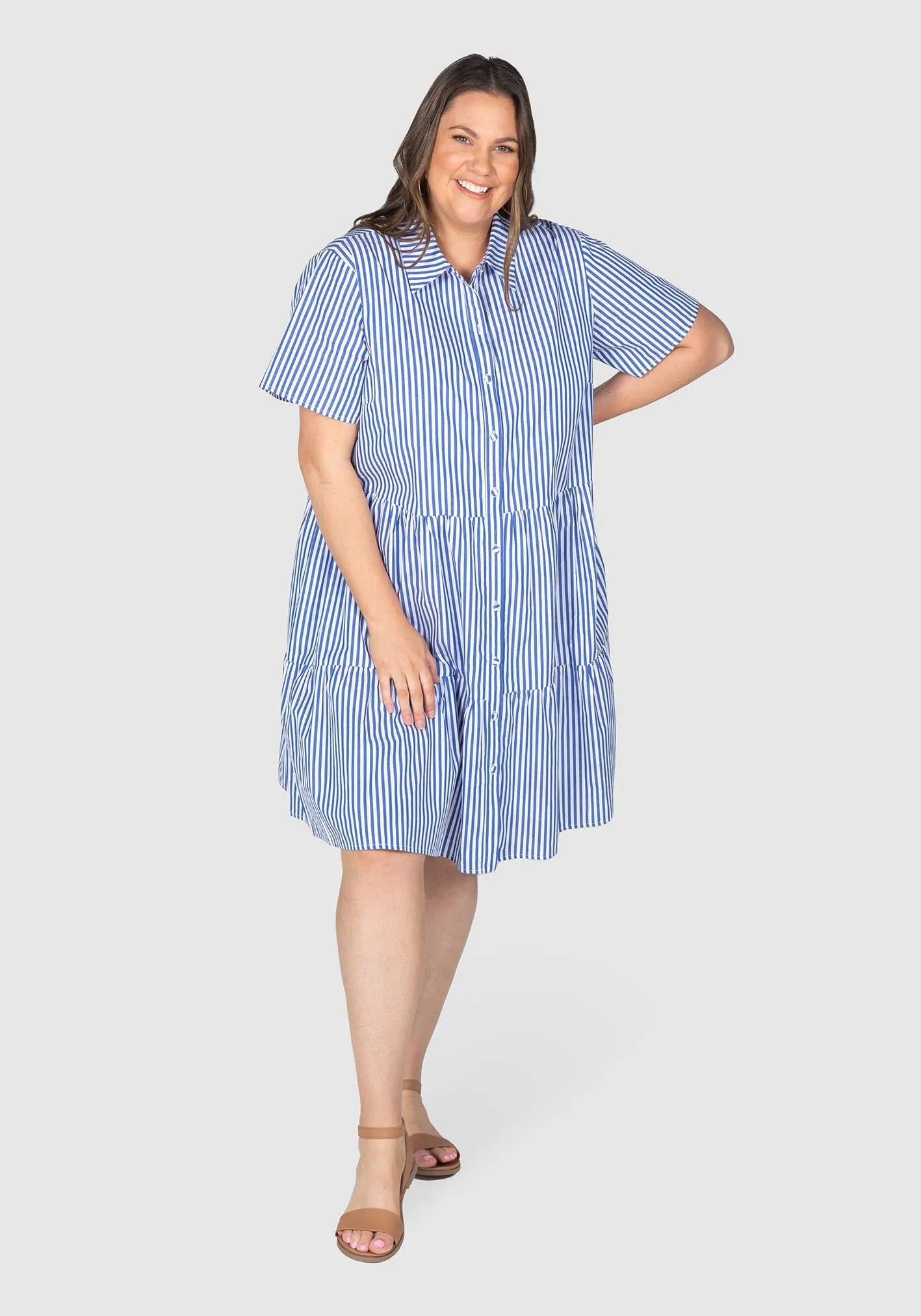 Bonnie Stripe Cotton Shirt Dress  - Blue/white