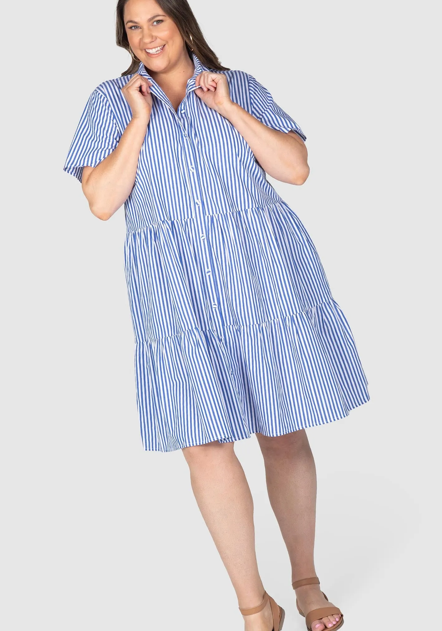 Bonnie Stripe Cotton Shirt Dress  - Blue/white