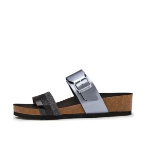 Bonnie Women's Cork Wedge Slide Sandal - Black & Anth 05