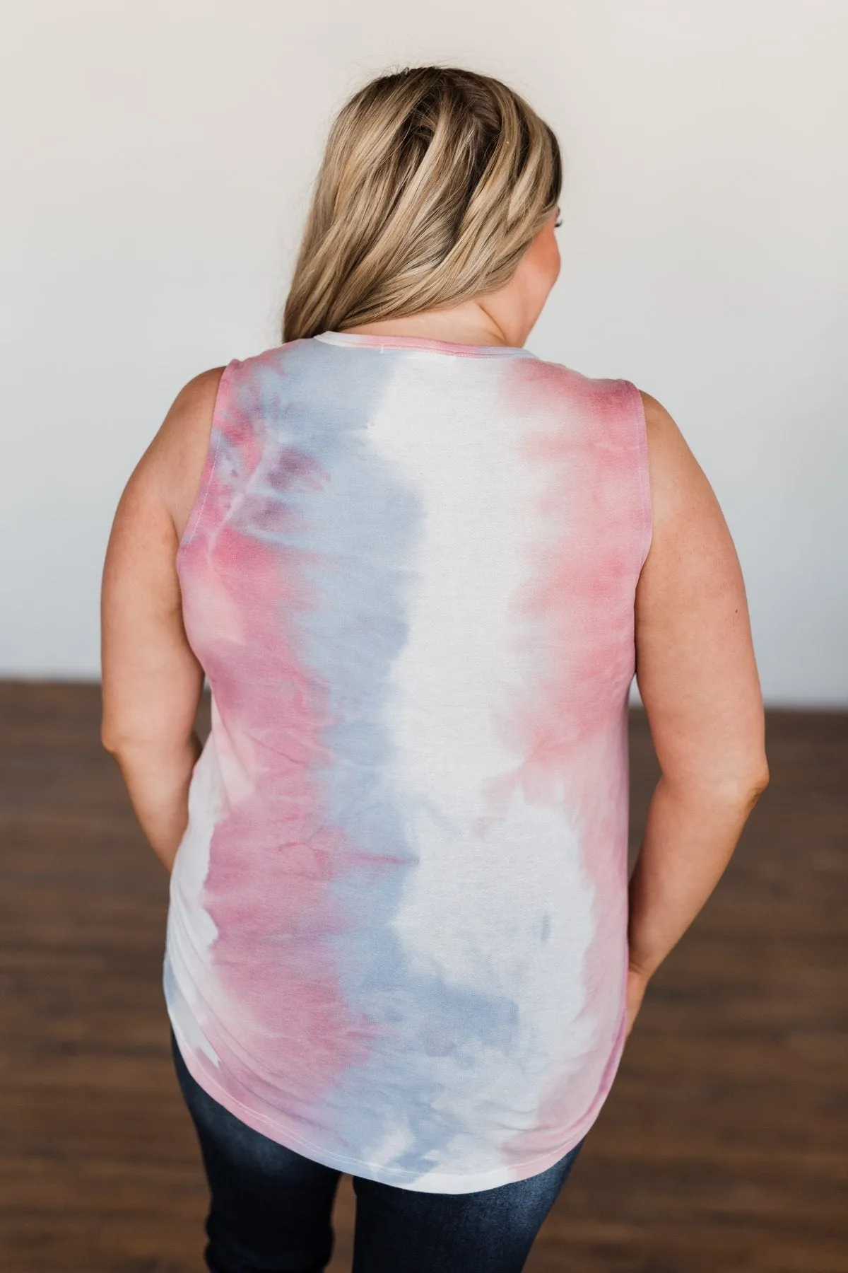 Brighten My Summer Tie Dye Tank Top- Blue, Pink, Ivory
