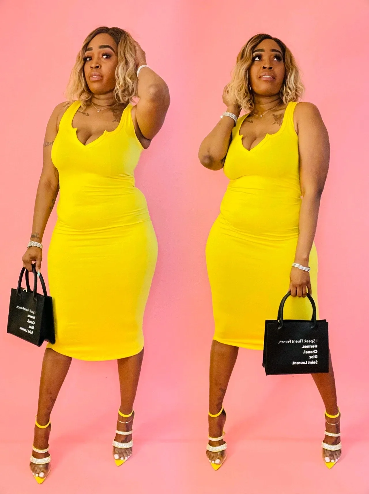 Can You Keep Up Tank Top Midi Dress  Daylily Yellow & Kelly Green