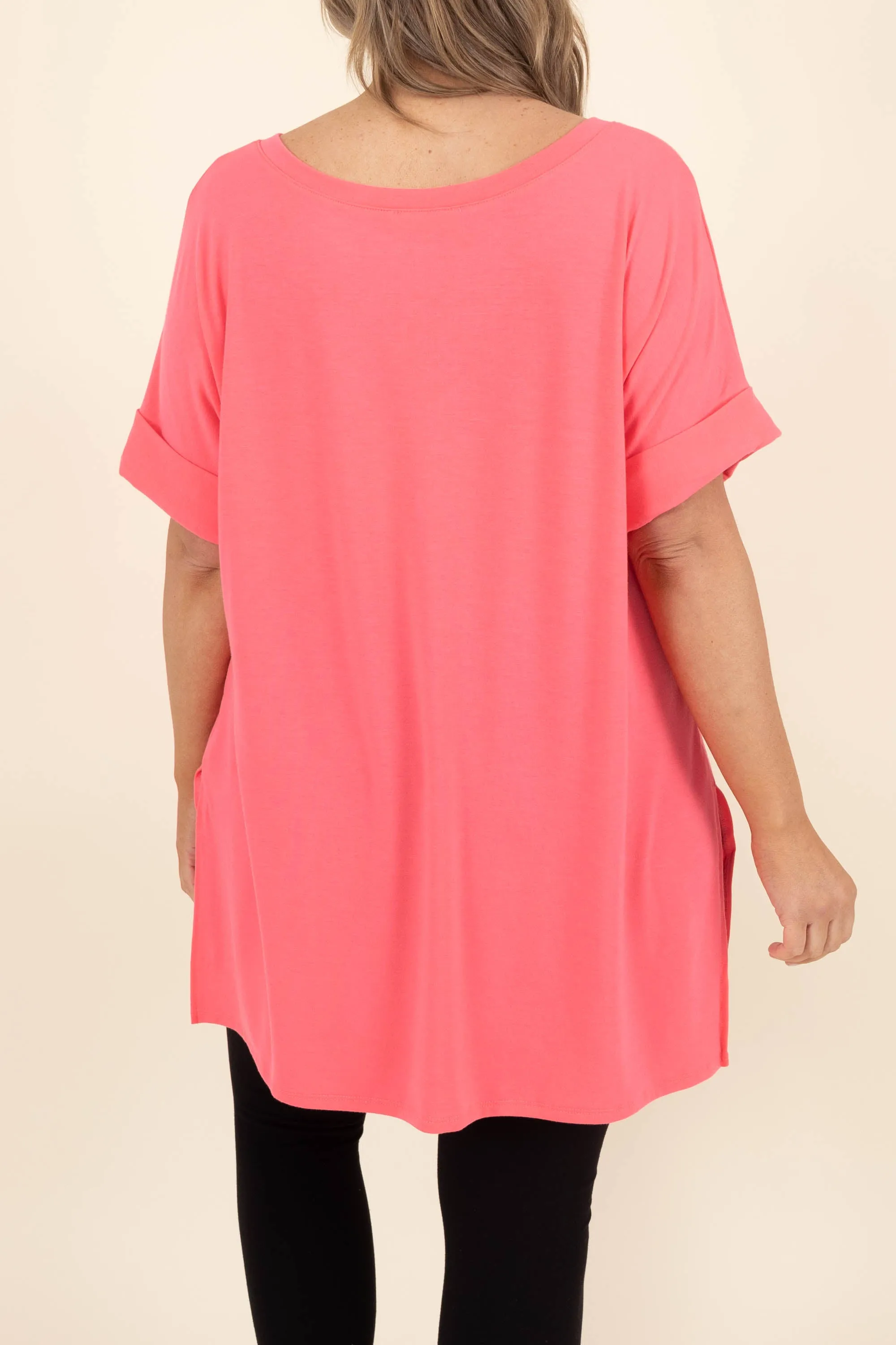 Comfy Travels Top, Neon Coral Fuchsia