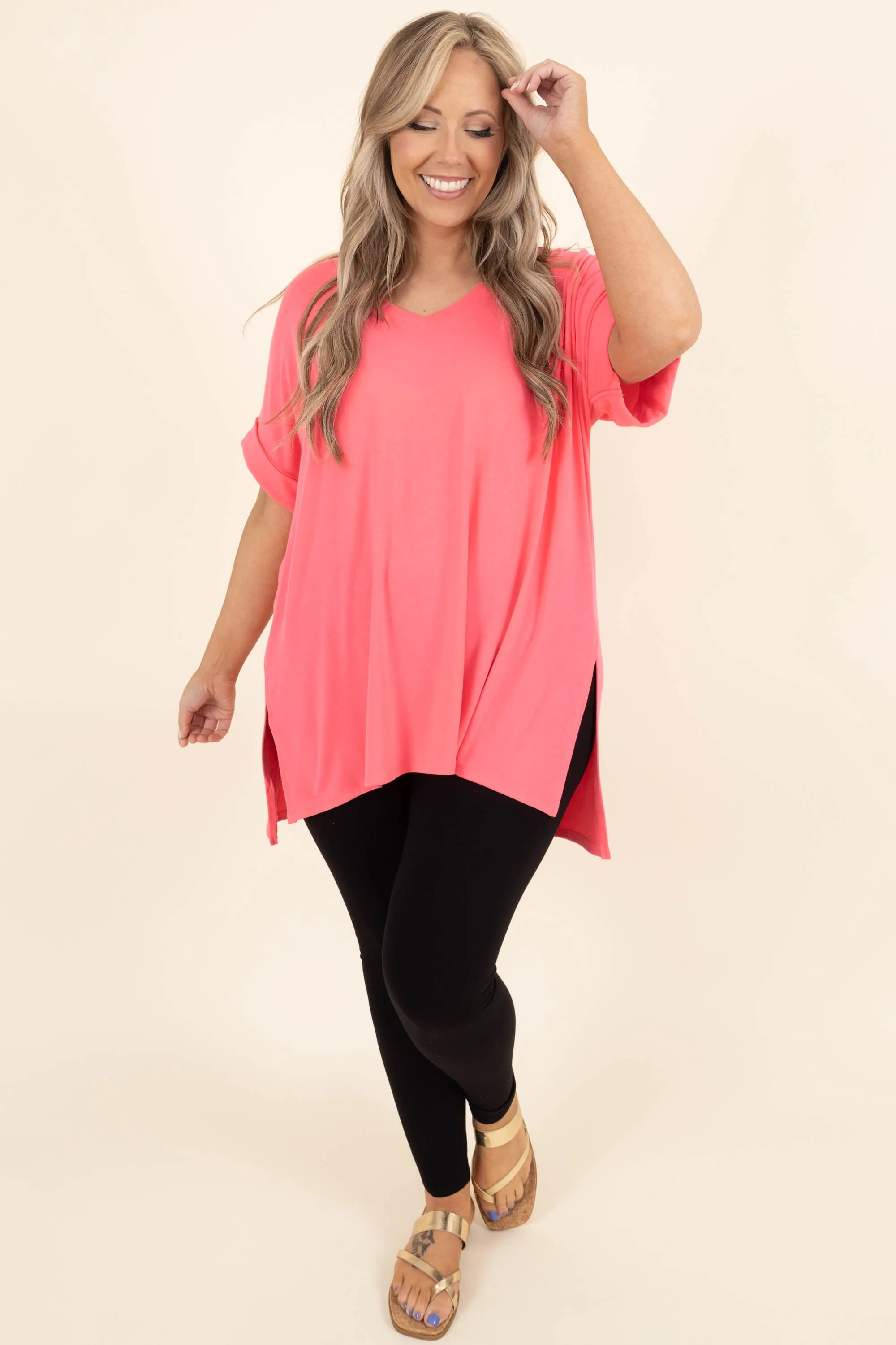 Comfy Travels Top, Neon Coral Fuchsia