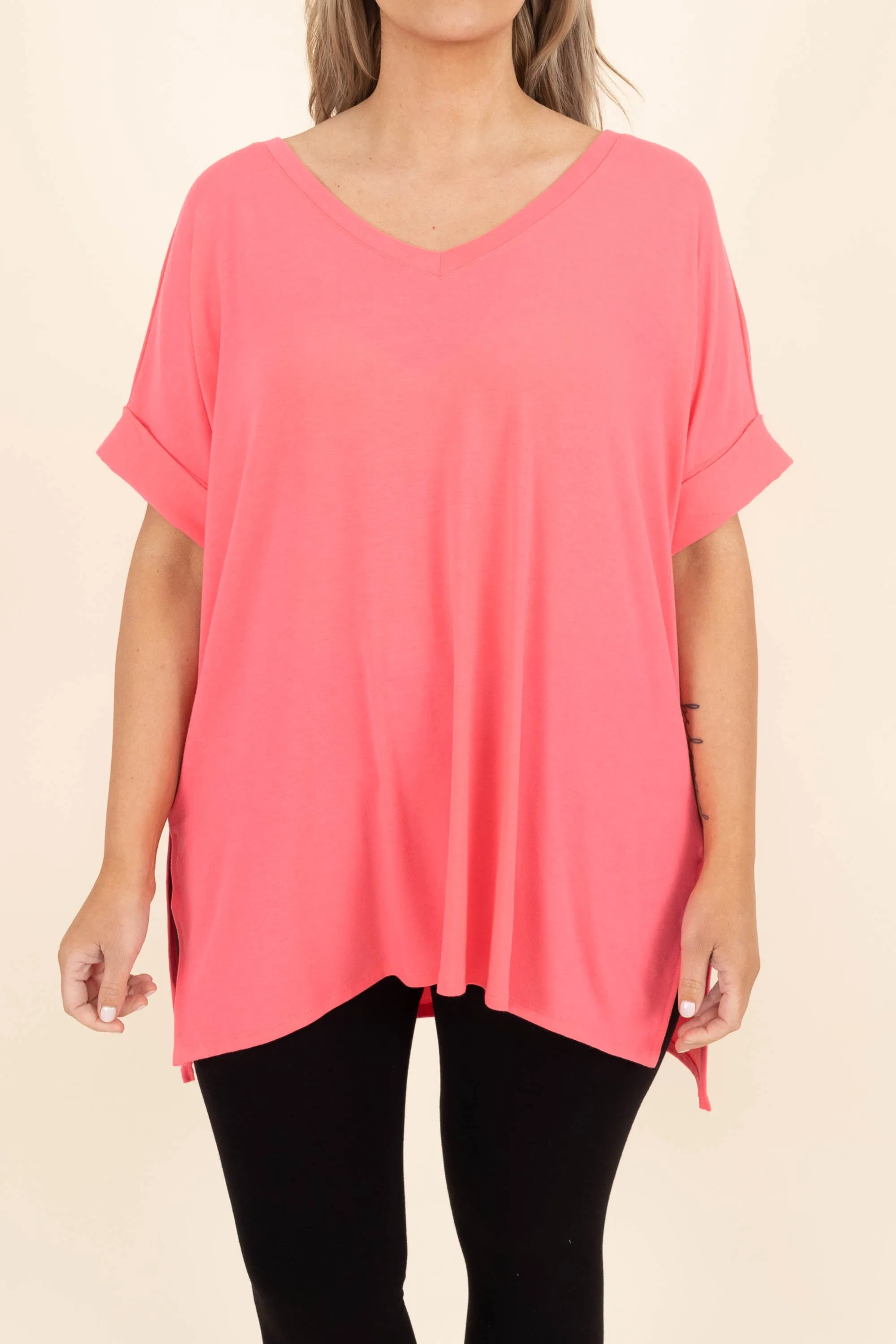 Comfy Travels Top, Neon Coral Fuchsia