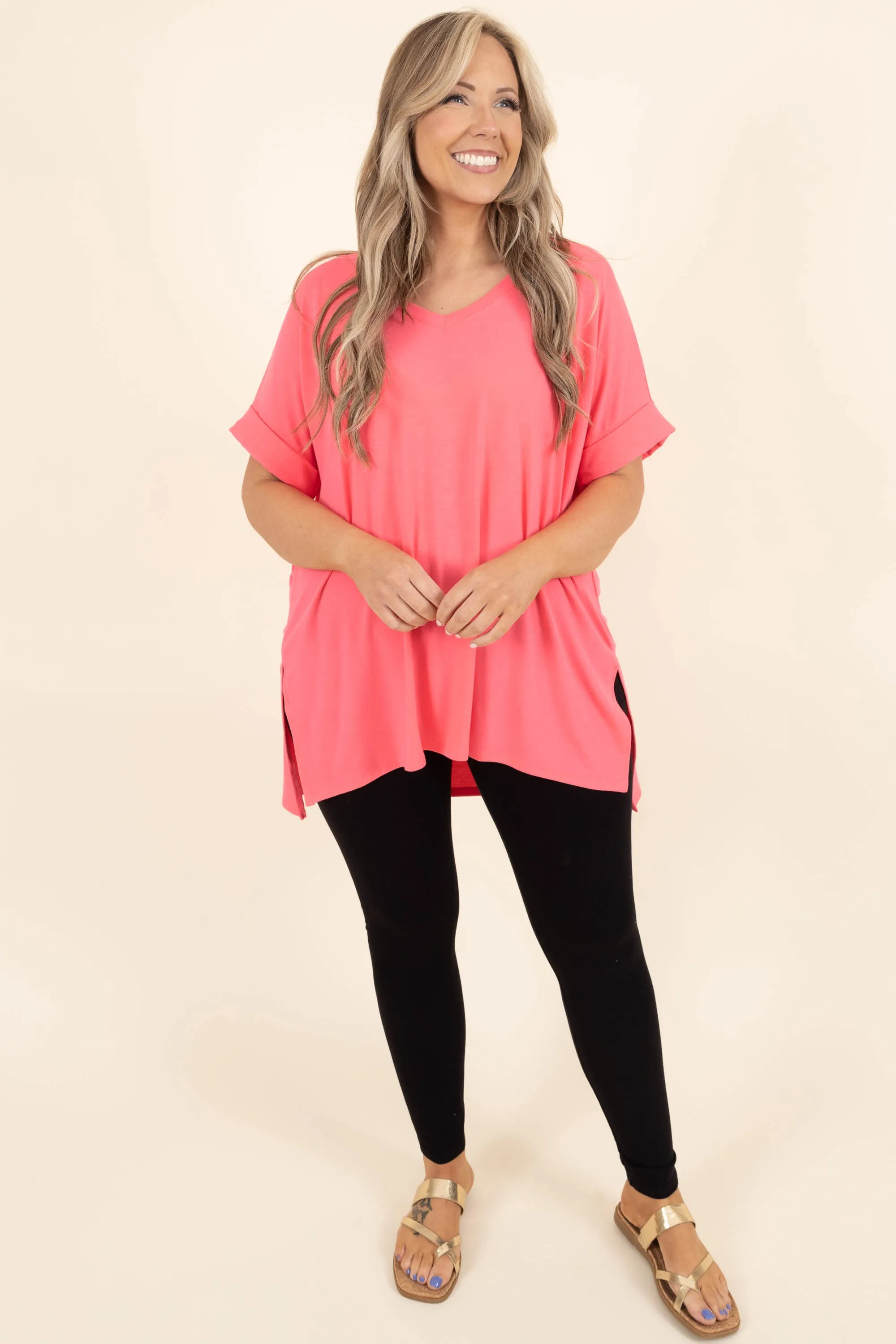 Comfy Travels Top, Neon Coral Fuchsia
