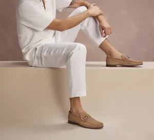 Contrast Stitch Suede Loafers - Sand
