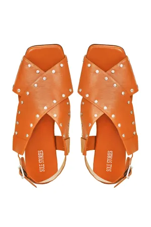 Criss Cross Broad Rivet Sandals in Tan