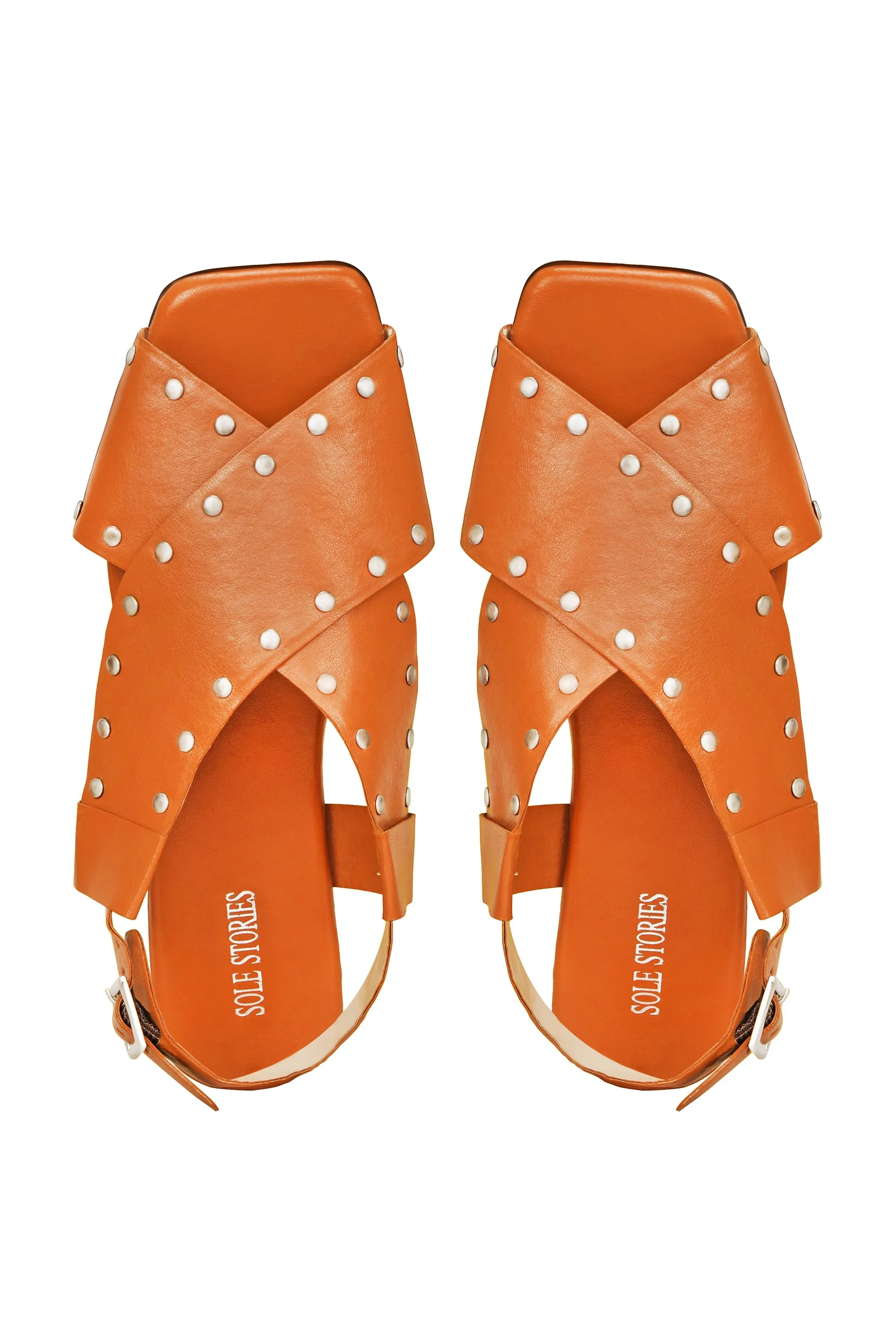 Criss Cross Broad Rivet Sandals in Tan