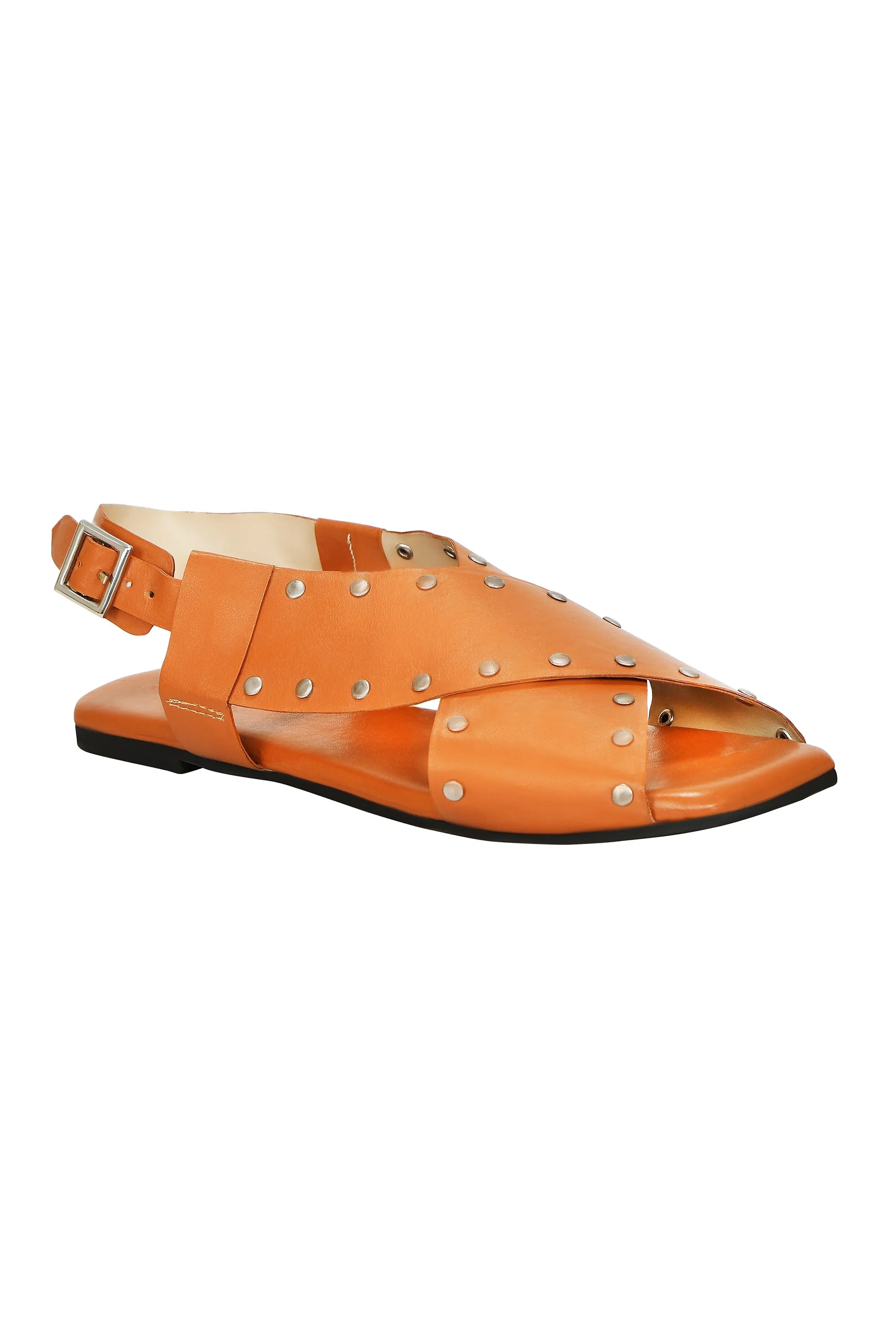Criss Cross Broad Rivet Sandals in Tan