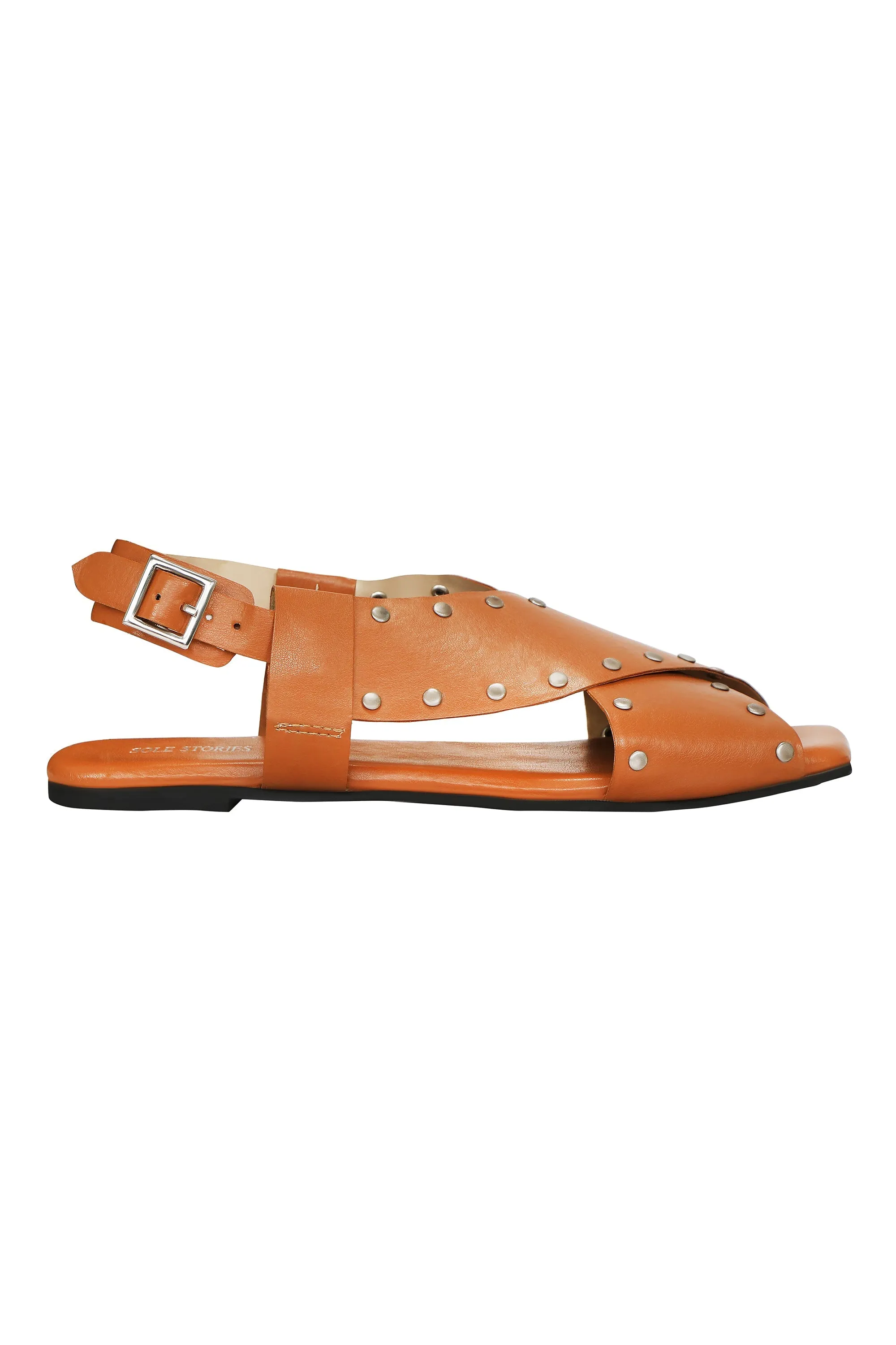 Criss Cross Broad Rivet Sandals in Tan