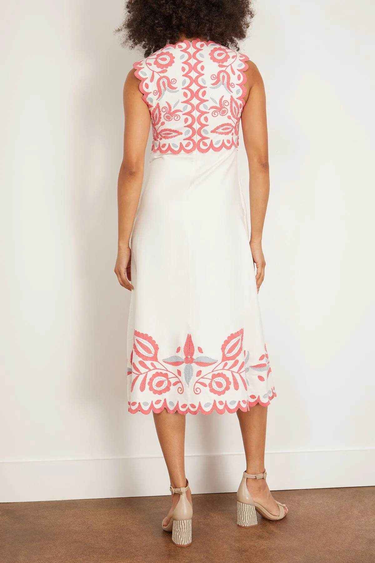 Eevi Embroidered Twill V-Neck Dress in Multi