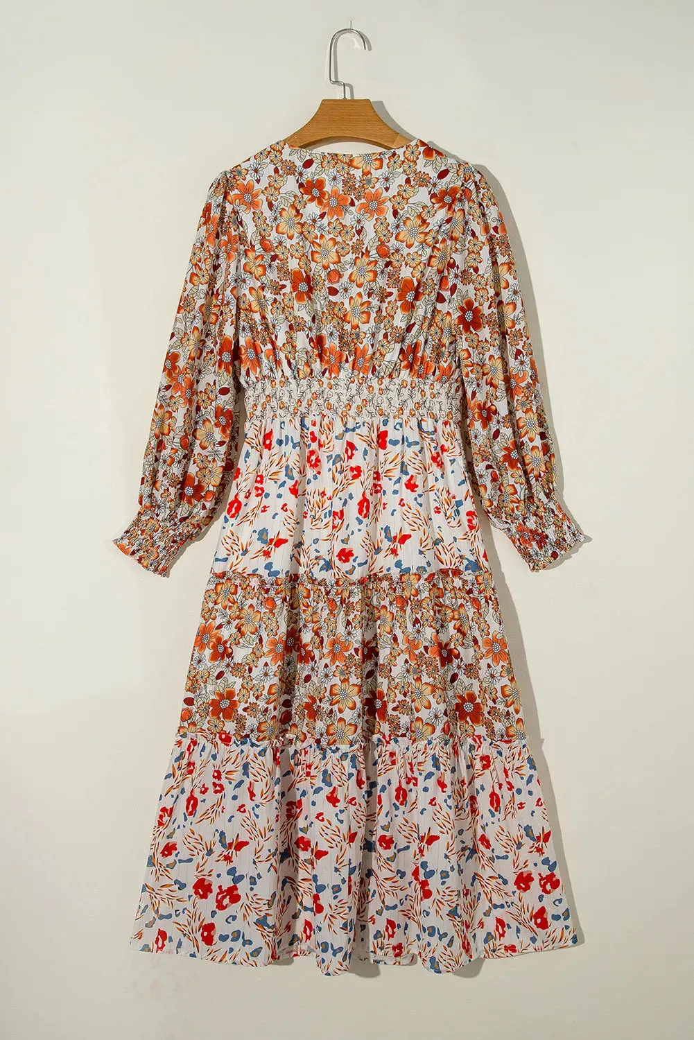 Floral Patchwork Tiered Midi Dress