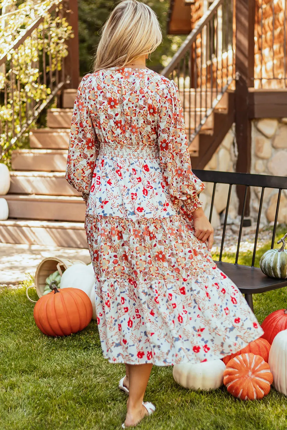 Floral Patchwork Tiered Midi Dress