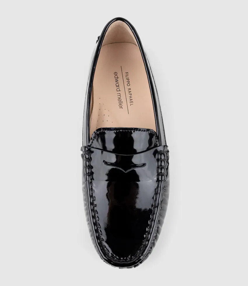 GRACEY Driving Moccasin in Black Patent