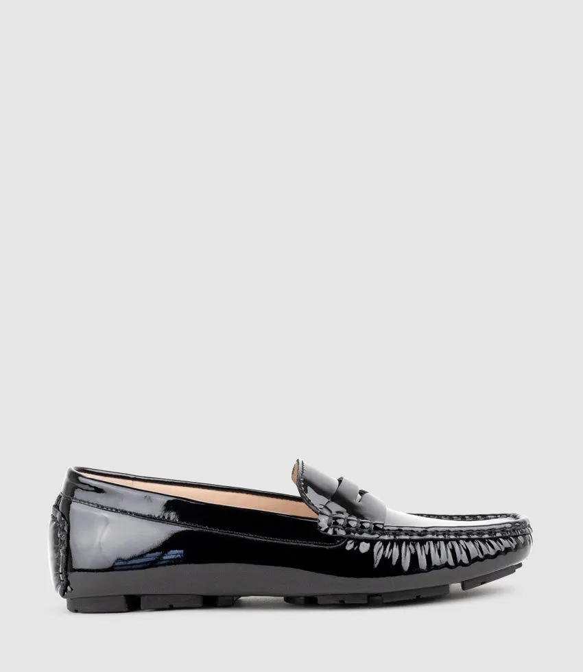 GRACEY Driving Moccasin in Black Patent