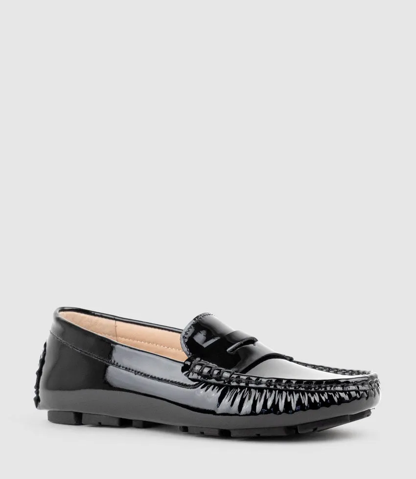 GRACEY Driving Moccasin in Black Patent