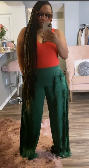Green Fringe Sweat Pants