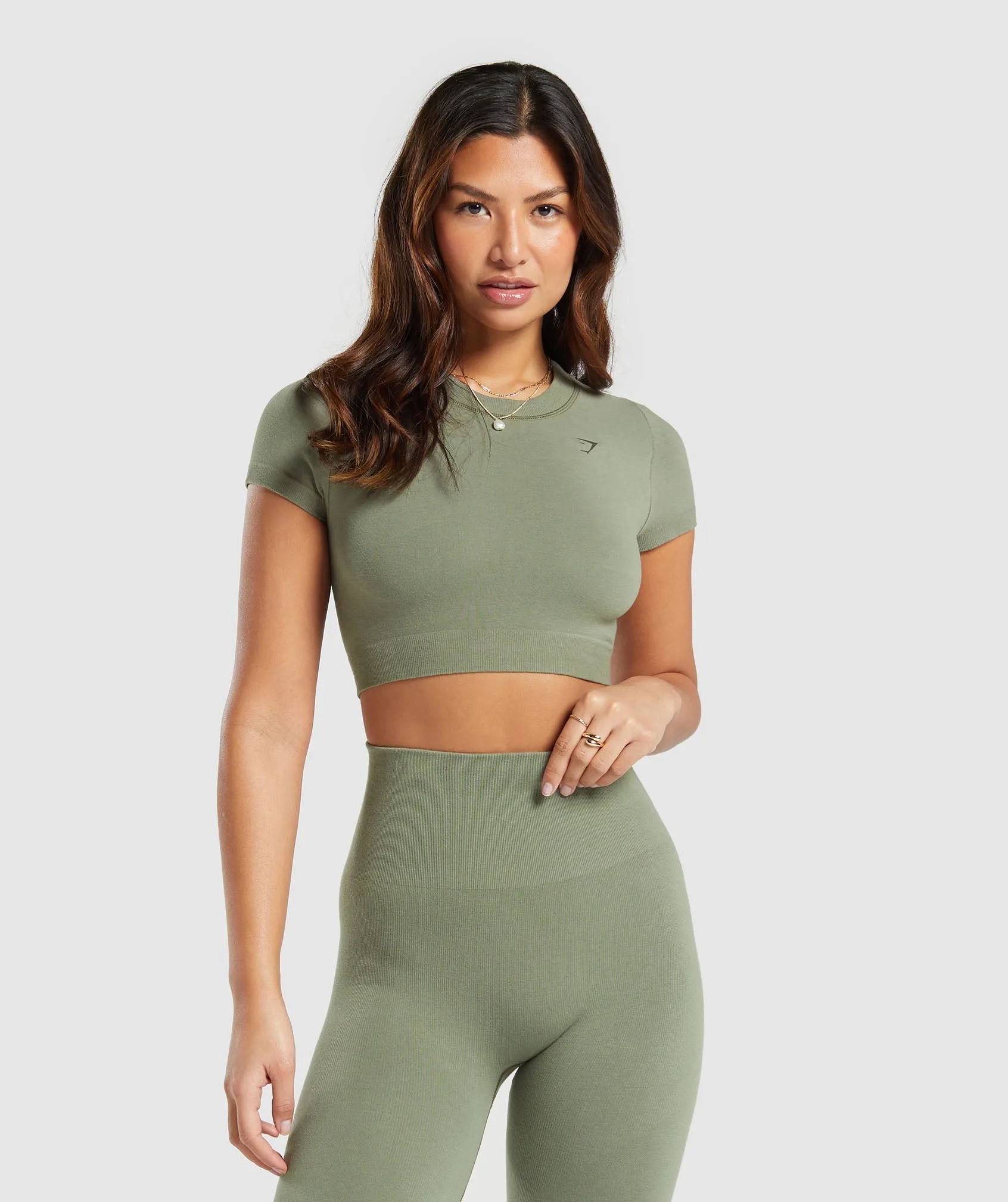 Gymshark Cotton Seamless Crop Top - Base Green