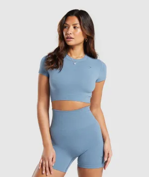 Gymshark Cotton Seamless Crop Top - Faded Blue