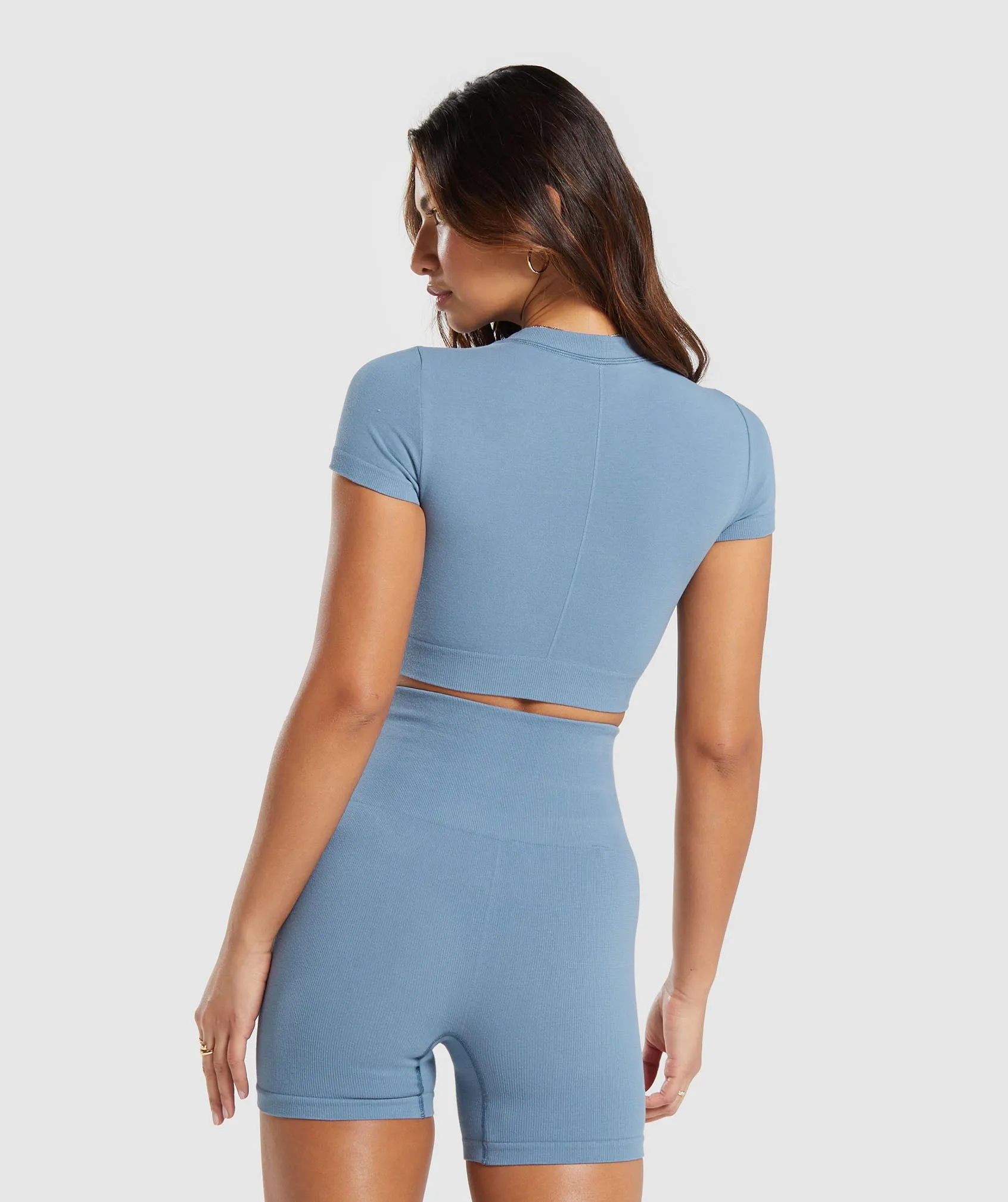 Gymshark Cotton Seamless Crop Top - Faded Blue