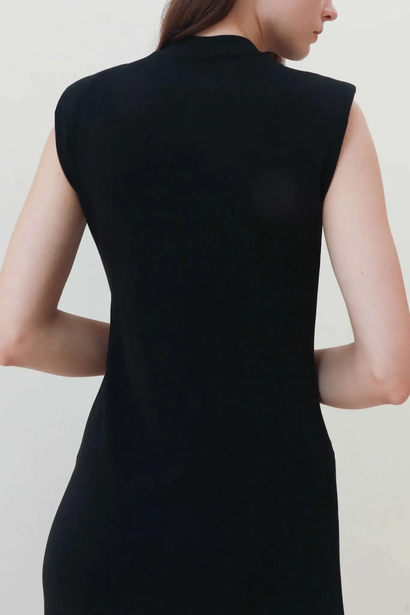 High Neck Black Midi Dress