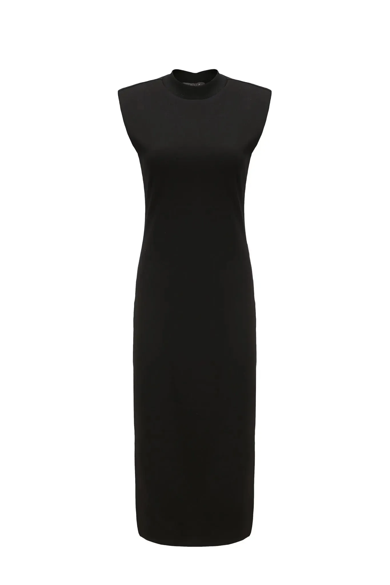 High Neck Black Midi Dress