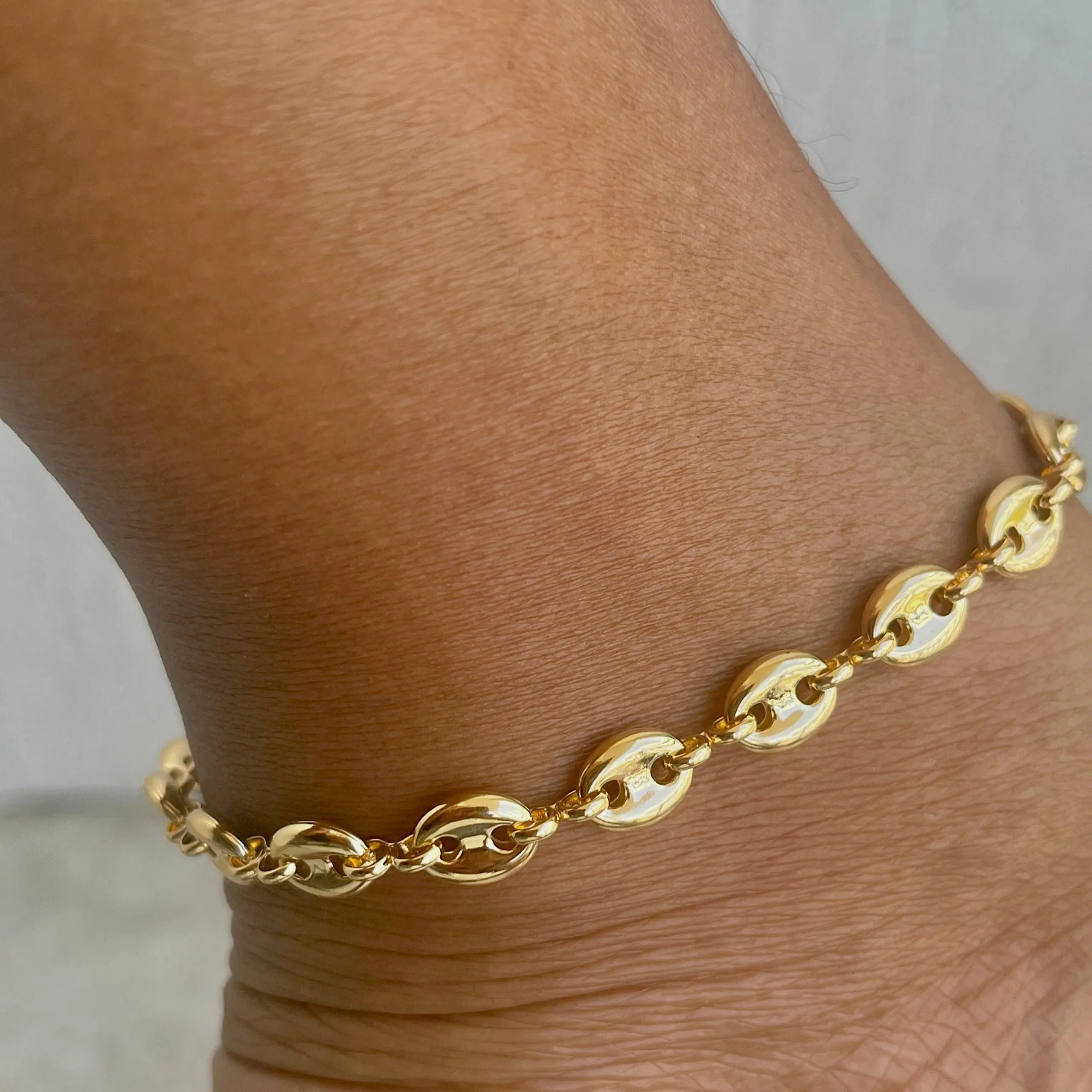 Hollow Puff Mariner Link Anklet-18k Gold Filled-8mm