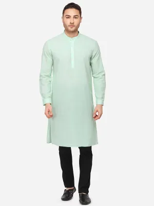 Ice Green Self Textured Regular Fit Modi Kurta | JadeBlue
