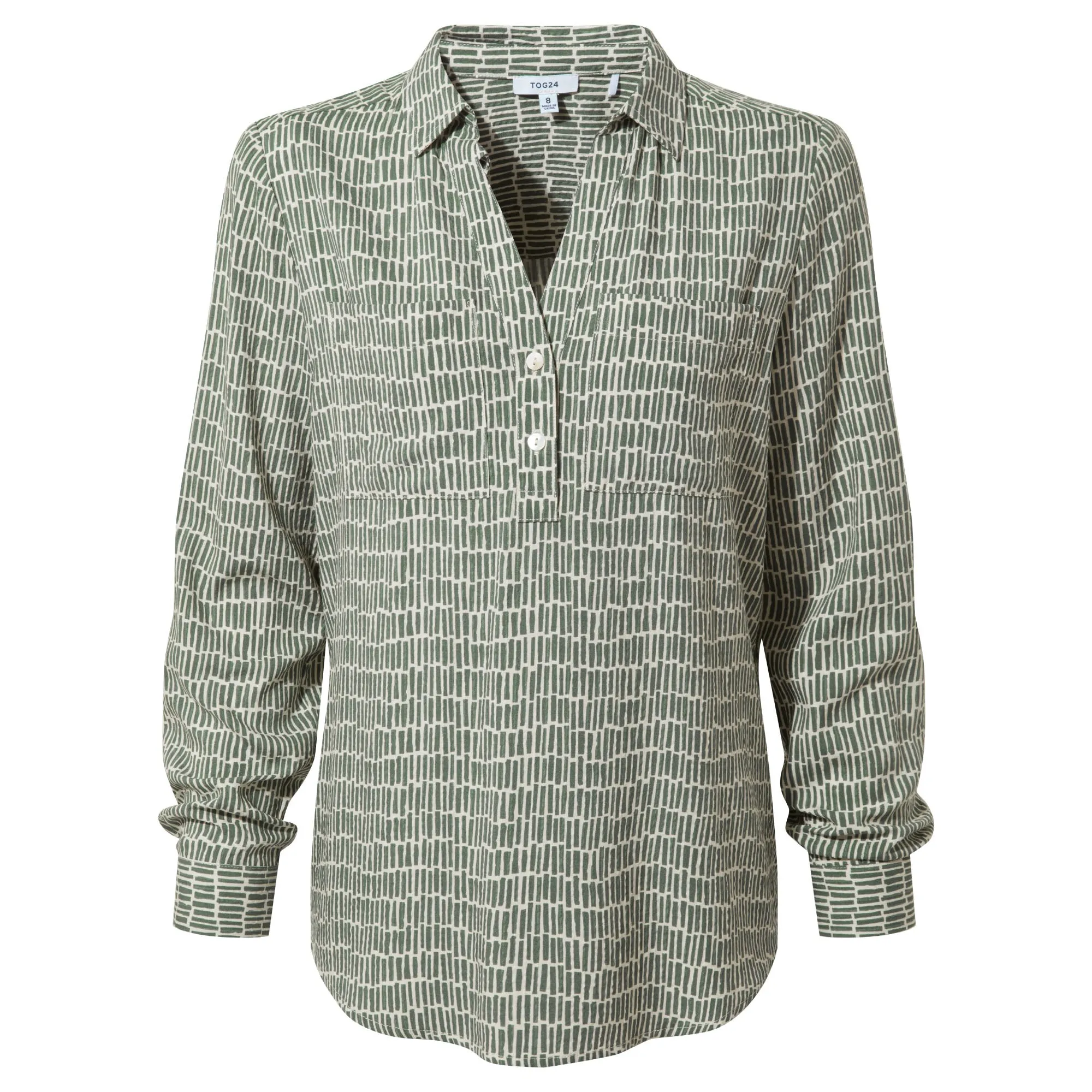 Kadina Womens Shirt Long Sleeve - Green Dash Print