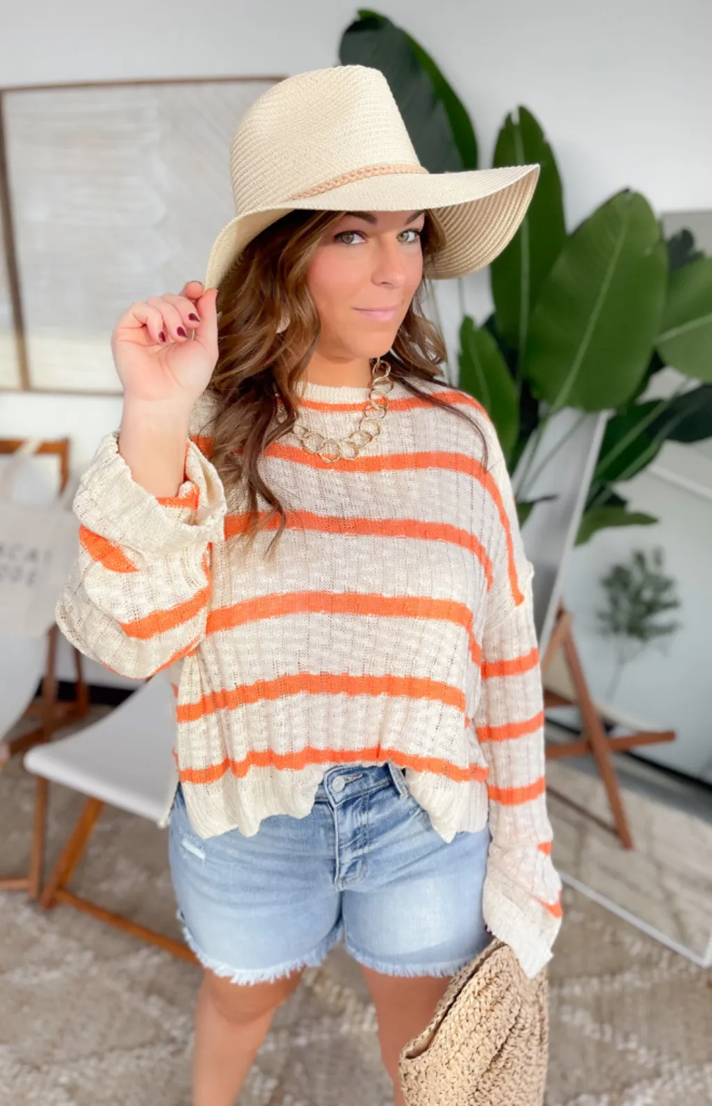 Kelly Natural/Orange Striped Knitted Top
