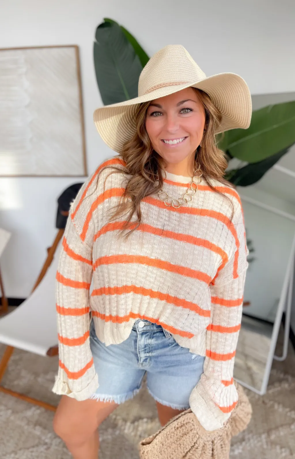 Kelly Natural/Orange Striped Knitted Top