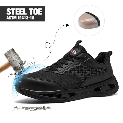 LARNMERN Steel Toe Shoes Men Breathable Work Sneakers Safety Lightweight Comfortable Tennis Shoe Indestructible Sneaker(10.5 Men, Light Black)