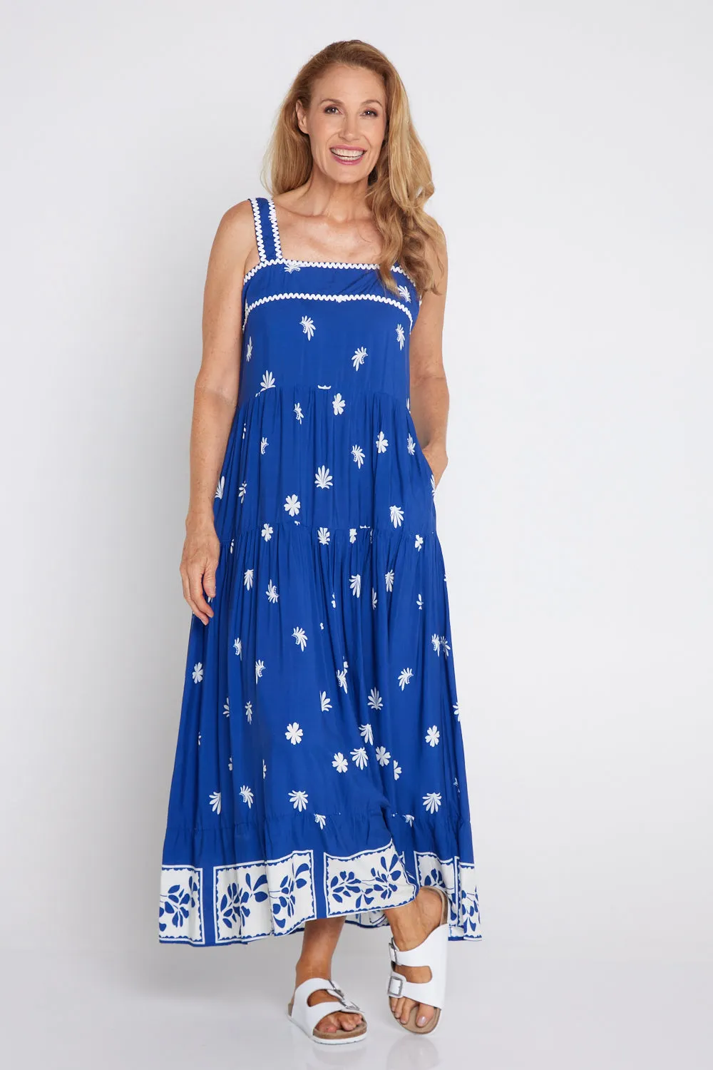 Lennon Strap Dress - Royal Blue Daisy