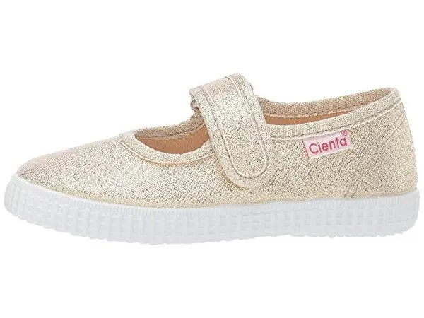 Mary Jane Canvas Shoes - Light Gold Metallic Sparkle