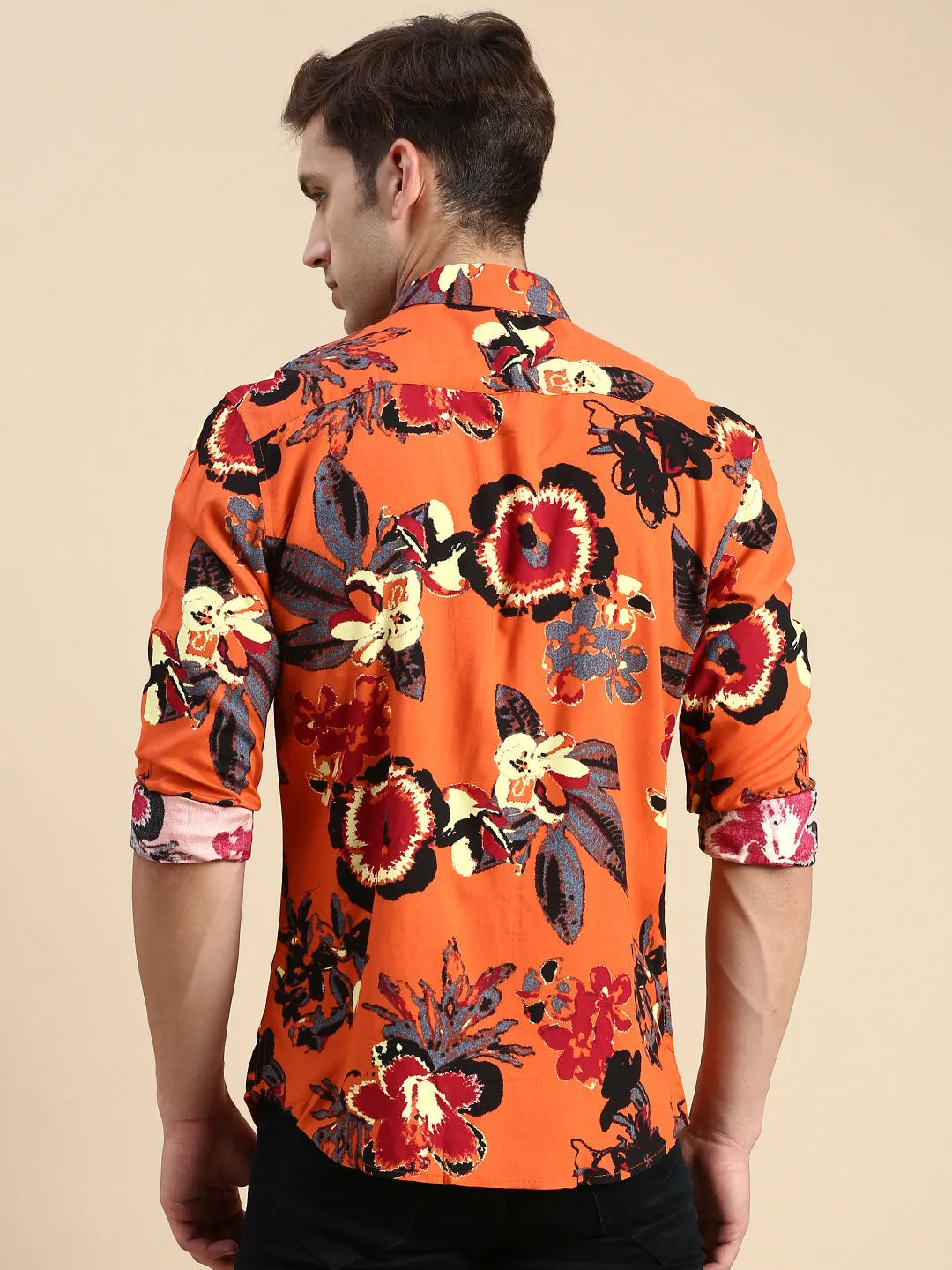 Men Rust Printed Casual Shirt