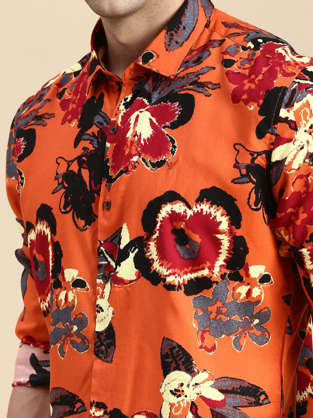 Men Rust Printed Casual Shirt