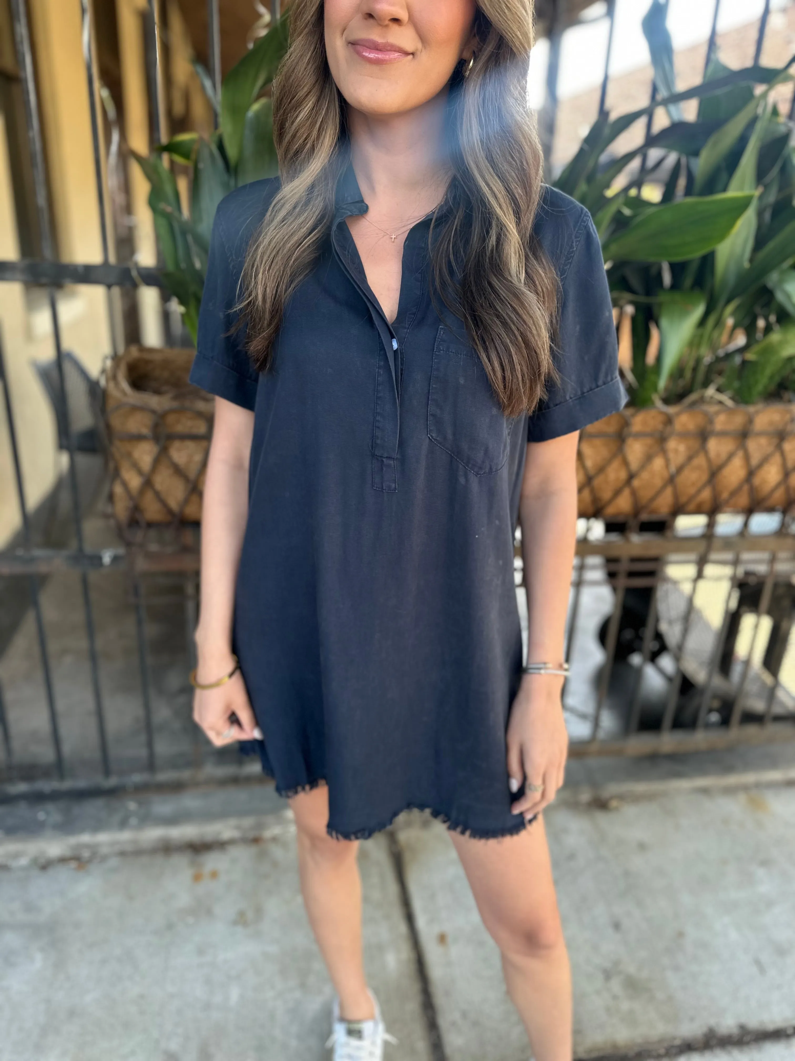 Moon Washed Denim Mini Dress- Washed Navy