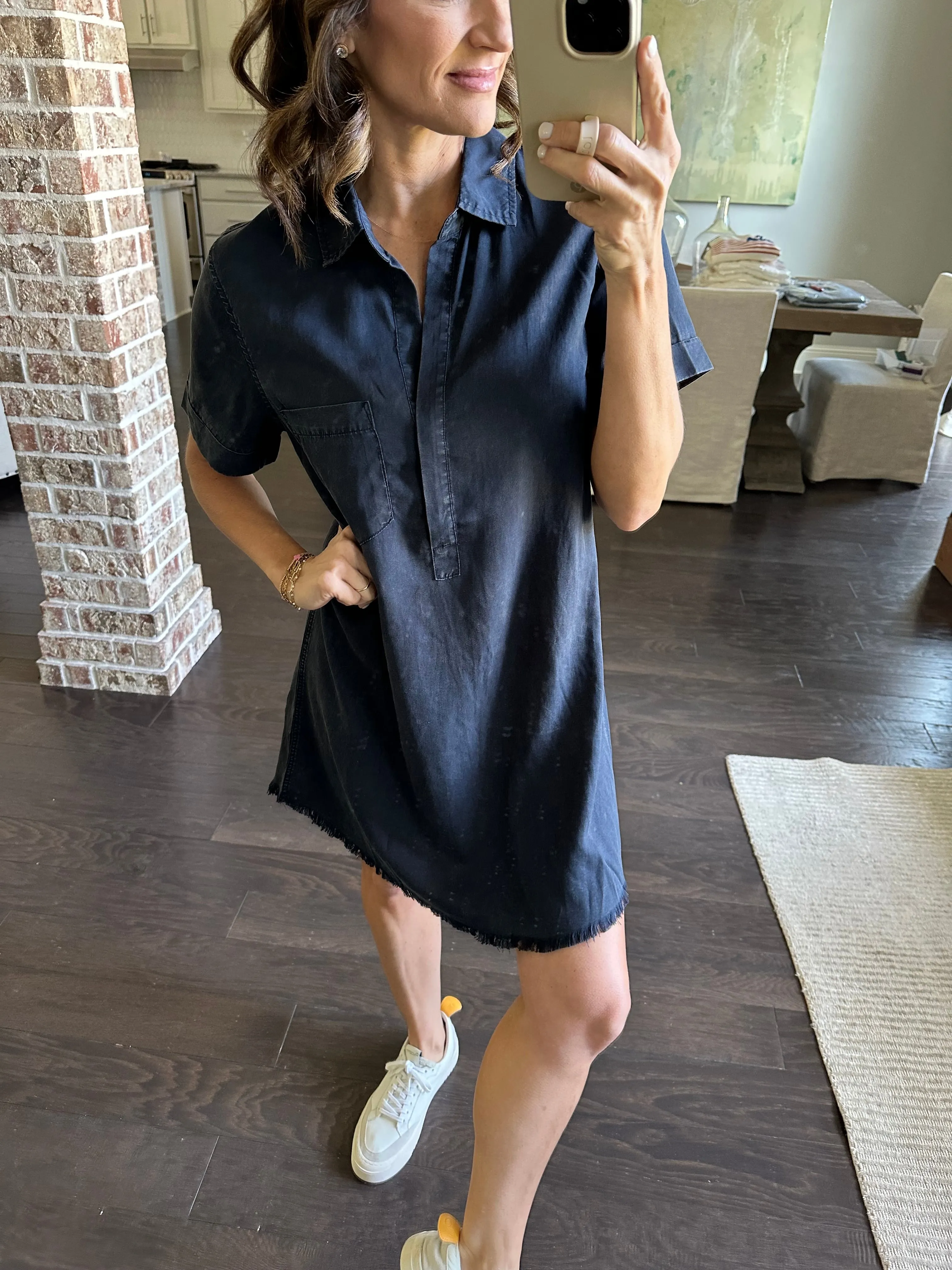 Moon Washed Denim Mini Dress- Washed Navy