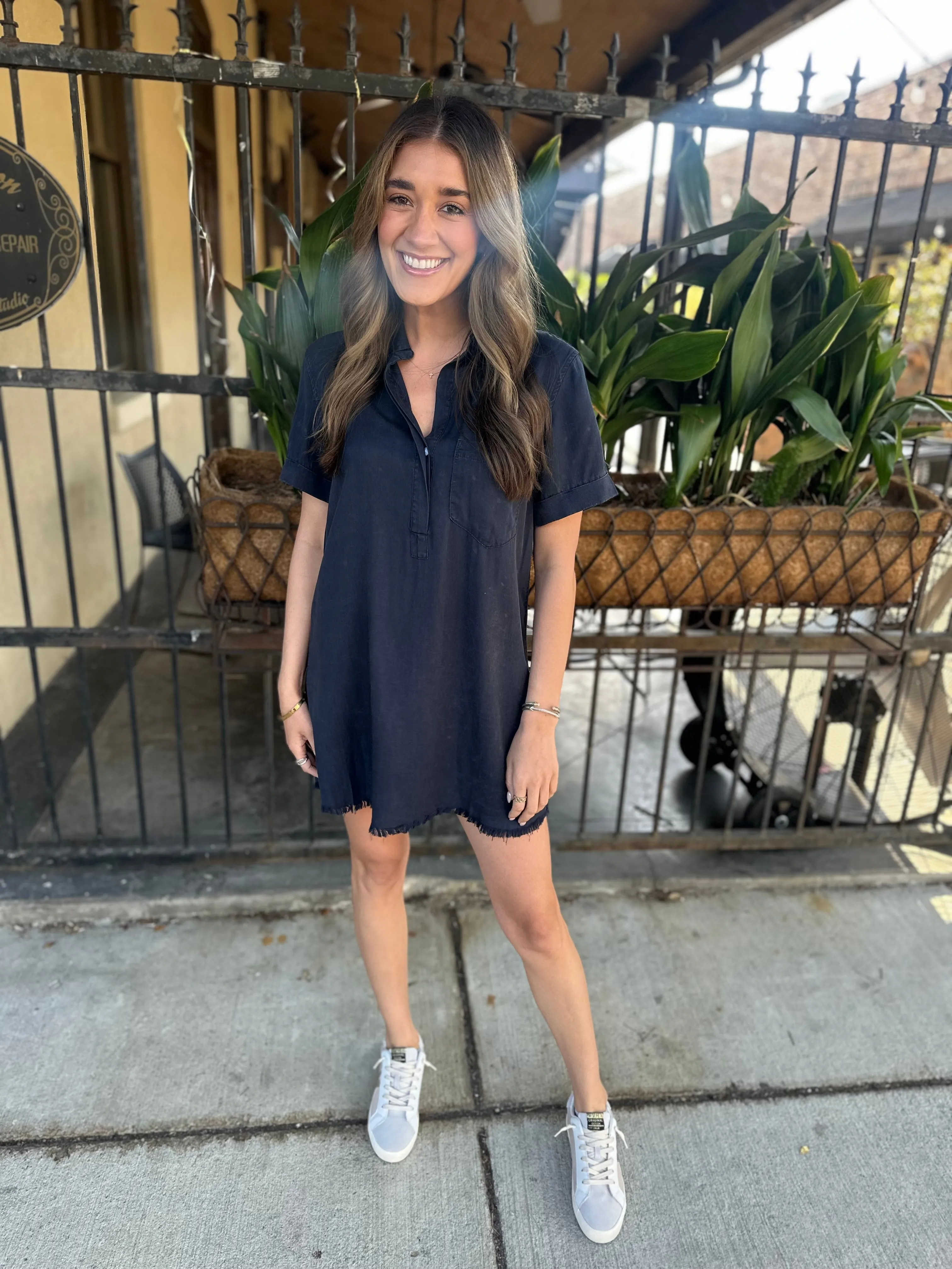 Moon Washed Denim Mini Dress- Washed Navy