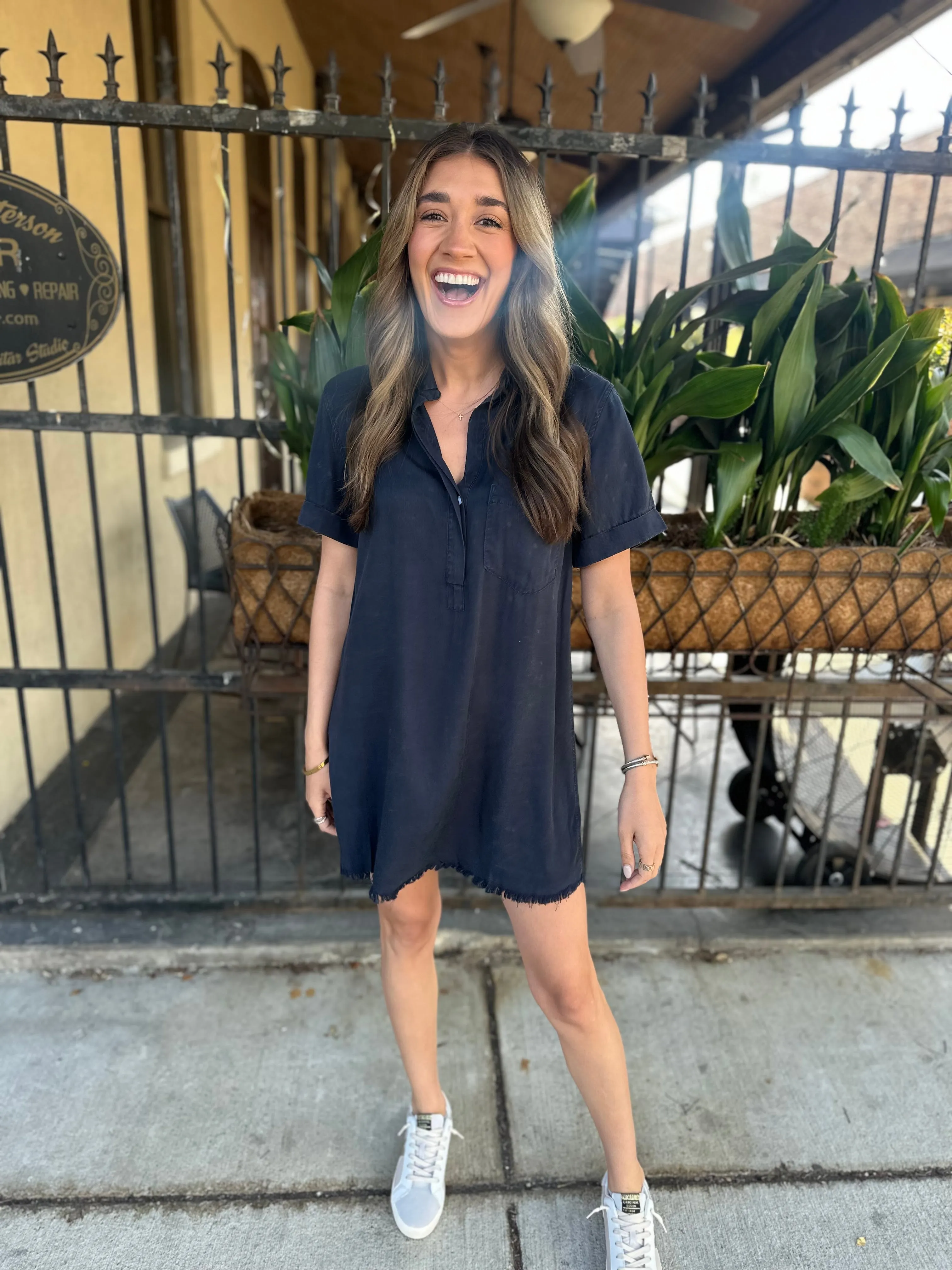 Moon Washed Denim Mini Dress- Washed Navy