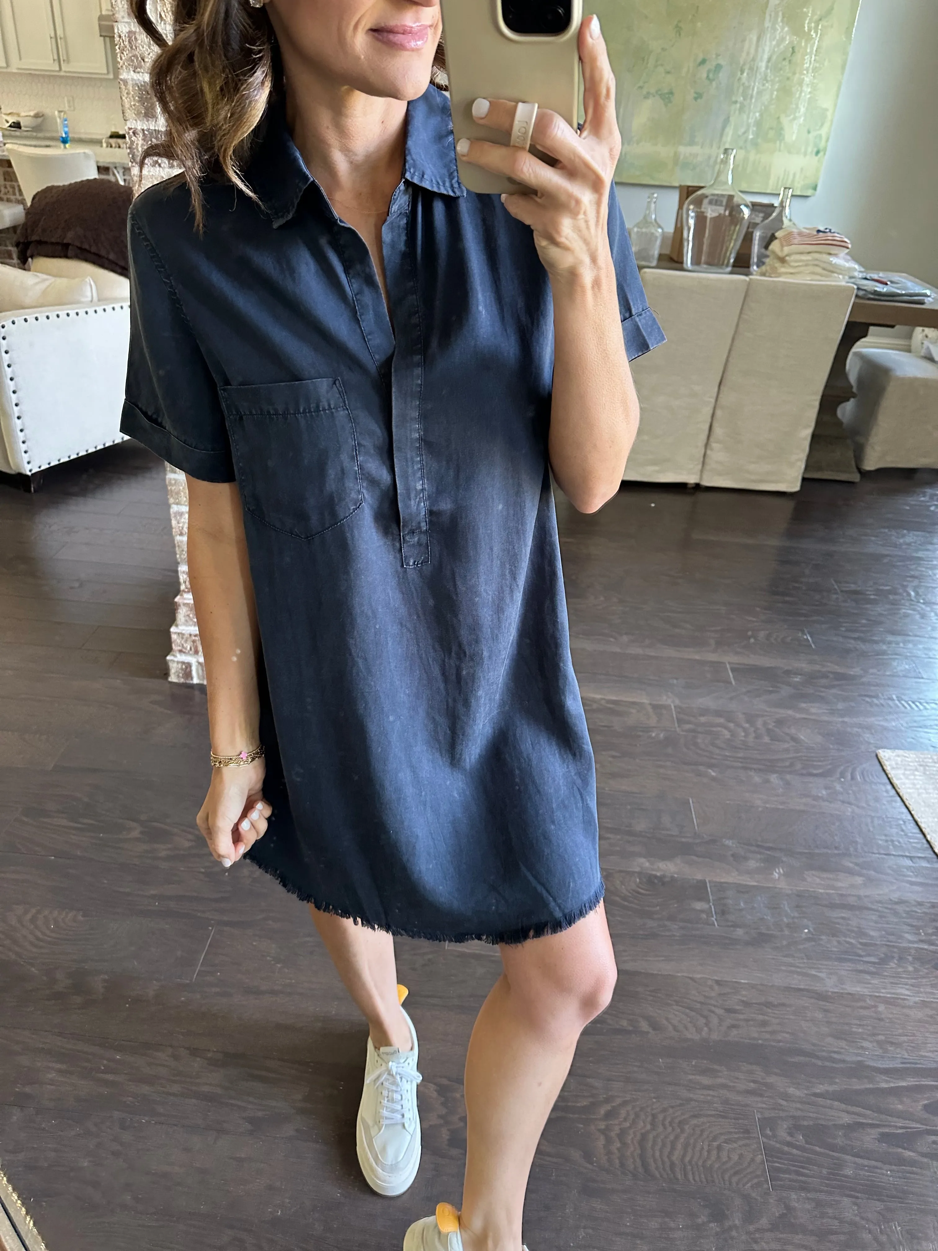 Moon Washed Denim Mini Dress- Washed Navy