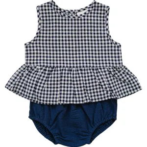 Navy Gingham Peplum Set Navy Gingham Peplum Set