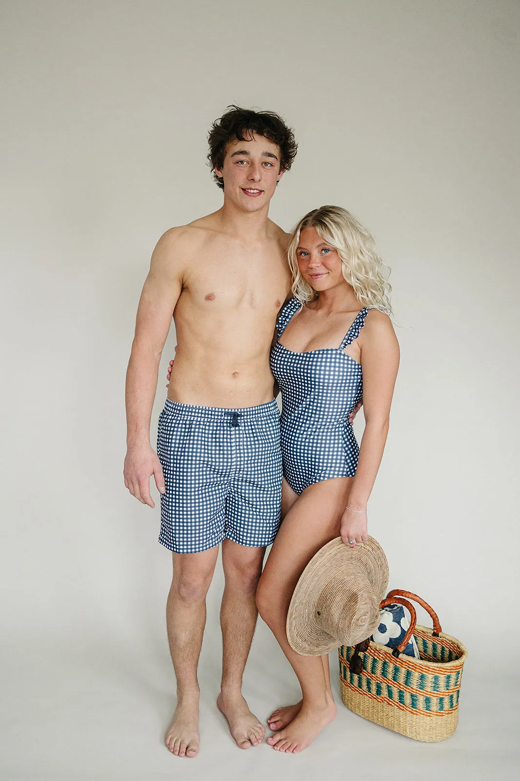Navy Gingham Womens One-Piece