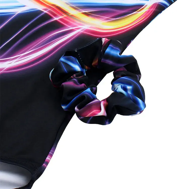 Neon Light Trail 3/4 Mesh Sleeve Gymnastics Leotard Set for Girls