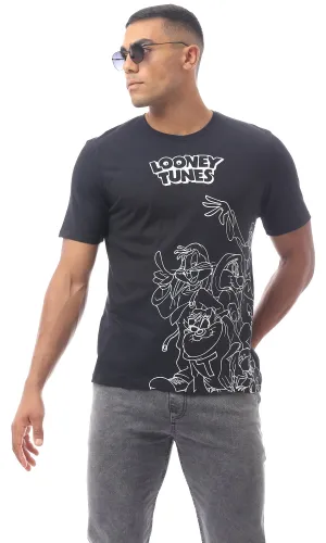 O170323 Looney Tunes' Printed Slip On Regular Fit Black Tee